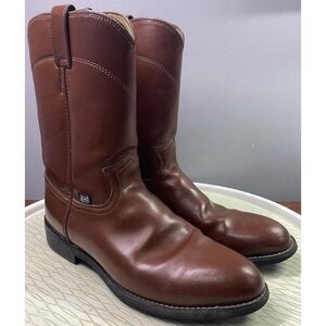 Justin Men's Roper Vintage 80's Leather Cognac Brown Western Cowboy‎ Boots 9.5 D